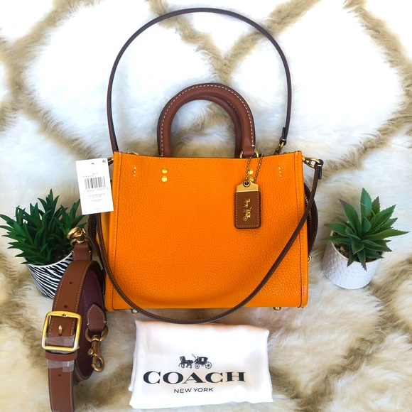 Authentic Brand New Coach Rogue 25 C5575 In Colorblock Brass/Papaya Multi - Picture 3 of 15